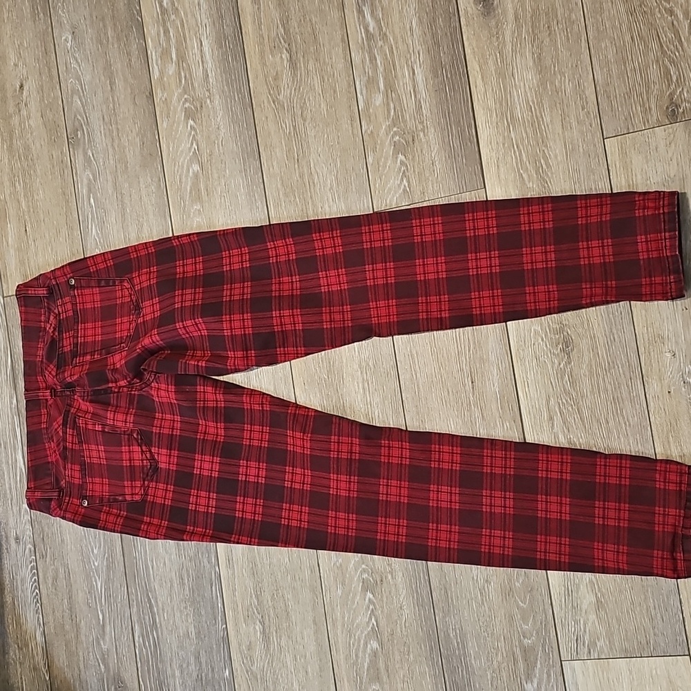 Truce Red/Black Tartan Plaid Women's Skinny Jeans, Size 3 - Picture 2 of 10